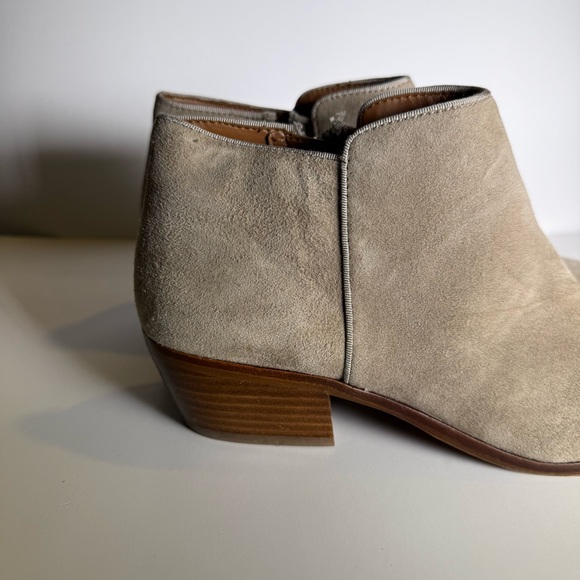 Women's Sam Edelman Size9 Tan Grey Ankle Suede Leather Boots Pre Owned - Picture 3 of 9